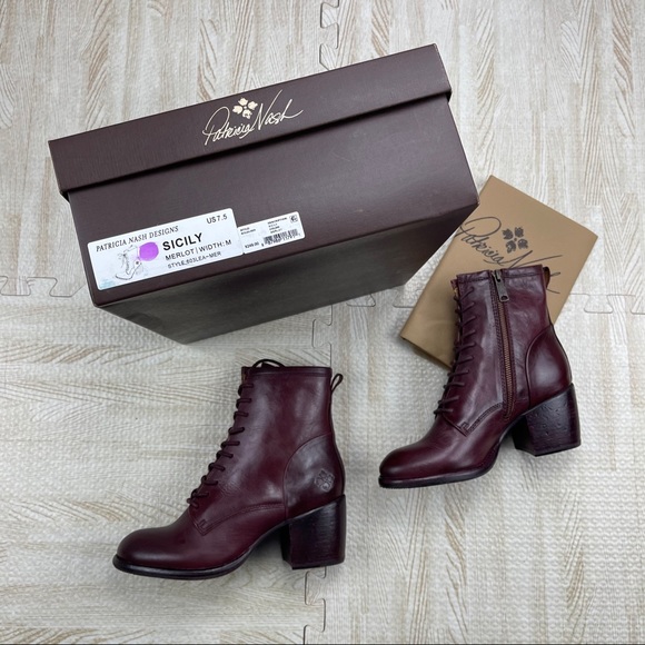 New Patricia Nash Merlot Combat Heel 